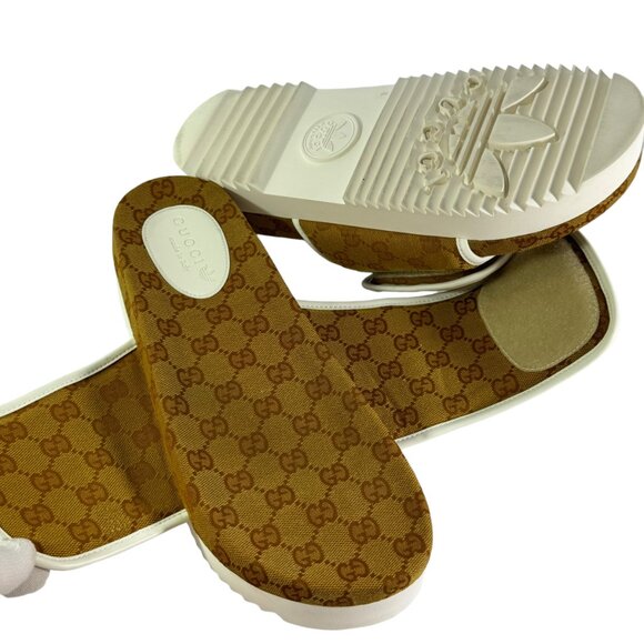 GUCCI X ADIDAS 3518968J 8126 Brown Canvas GG Supreme Men's Slides 8 - 8.5US - Picture 11 of 13